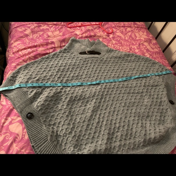 Gray High Neck Waffle Knit Poncho - Picture 7 of 7